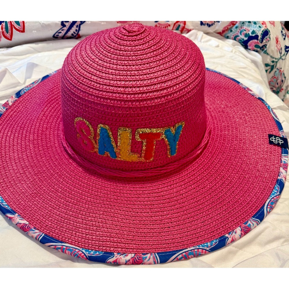 Simply Southern Pink Salty Straw Sun Hat Wide Brim Seashell Print Beach Hat